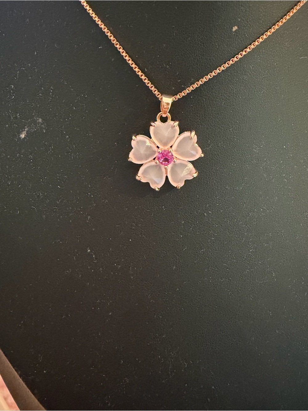 Rose Gold Flower Pendant Necklace with Pink Center
